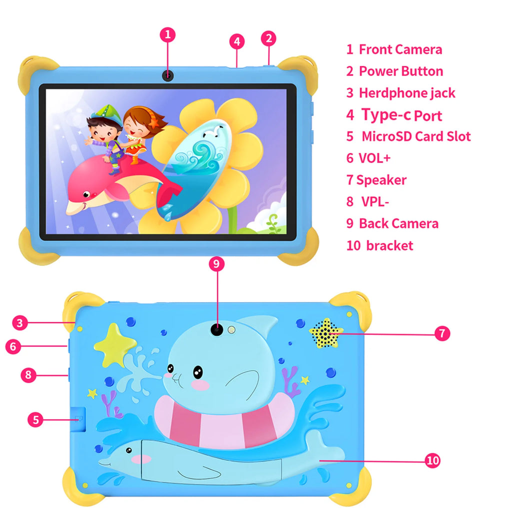 7 Inch 5G Kids' tablets Android Learning Games Pad Kids-Proof protective Case Tablet Quad Core 4GB+64GB ROM Children's best Gift
