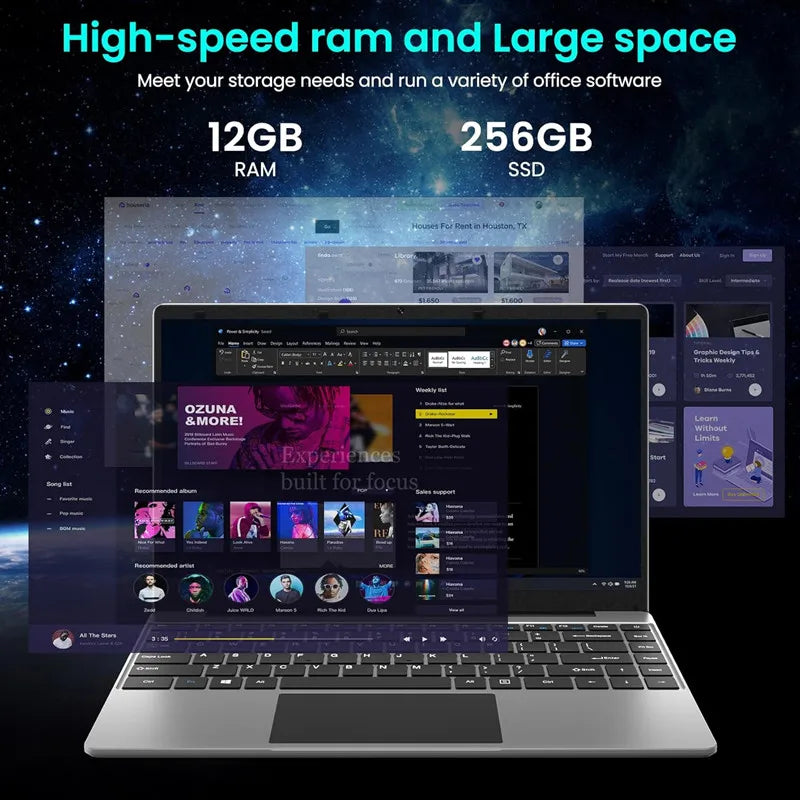 12GB RAM 256GB ROM Laptop PC 14.1  INCH Notebook Ultrabook Windows 11 Laptop PC Intel Celeron Quad Core J3455 CPU
