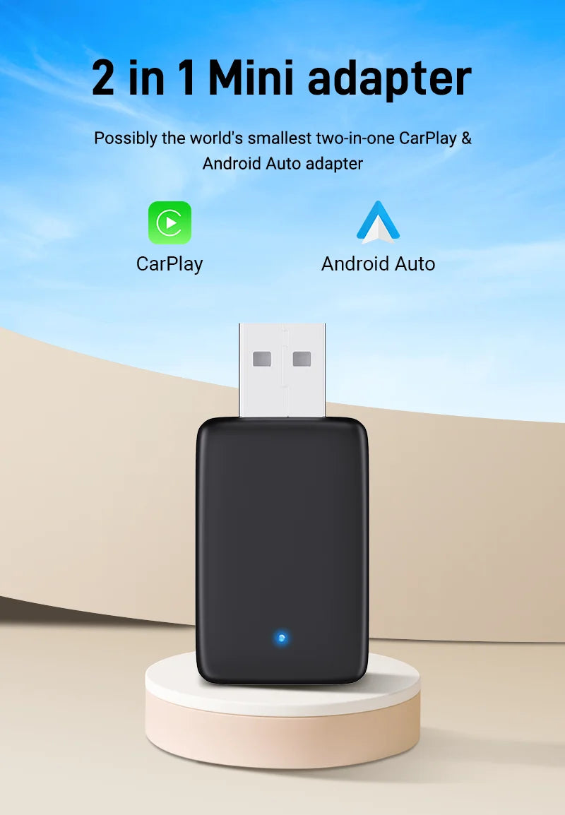 2025 NEW Mini 2in1 Wireless CarPlay&Android Auto Wireless Adapter Mini Box BT WiFi Fast Connect Plug&Play for Wired CarPlay Car