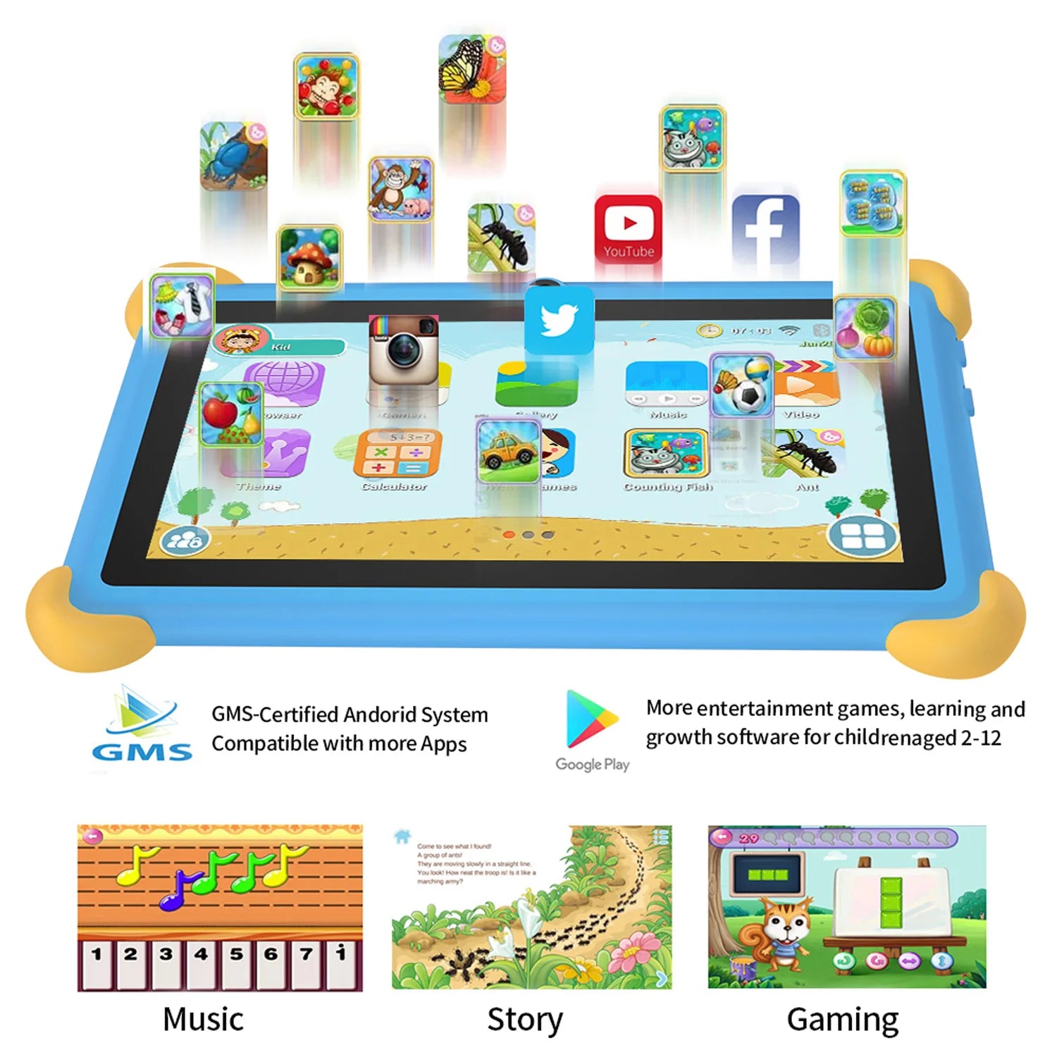 7 Inch 5G Kids' tablets Android Learning Games Pad Kids-Proof protective Case Tablet Quad Core 4GB+64GB ROM Children's best Gift