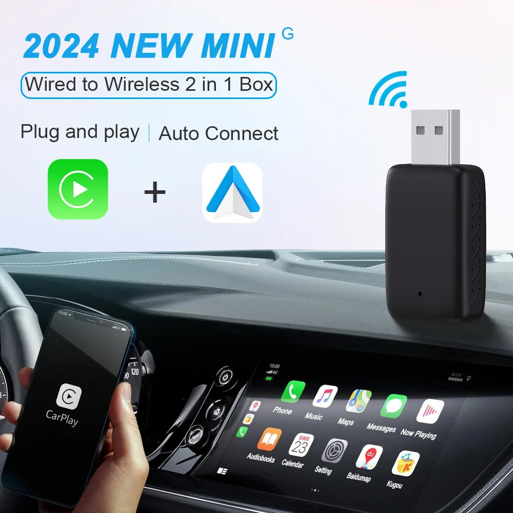 2025 NEW Mini 2in1 Wireless CarPlay&Android Auto Wireless Adapter Mini Box BT WiFi Fast Connect Plug&Play for Wired CarPlay Car