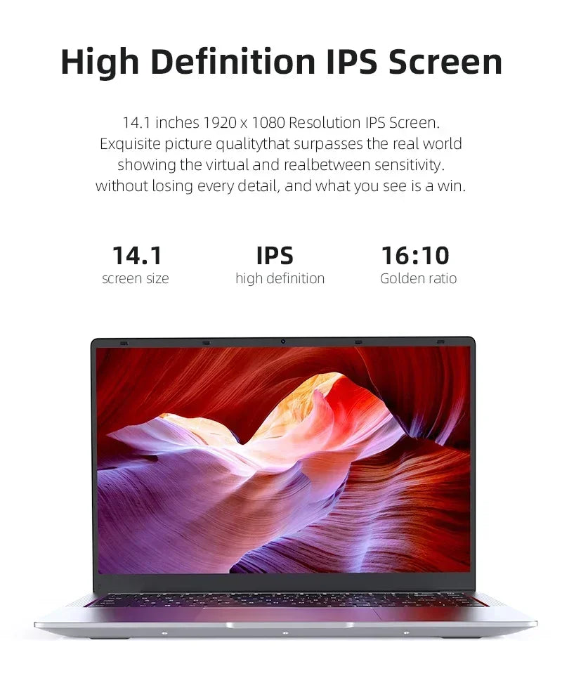 14.1" New Ultra Slim Laptop Computer Portable Windows 11 Intel Core i7-7500U Notebook 12GB RAM  256 GB / 512 GB / 1TB / 2TB SSD Office Study Laptops