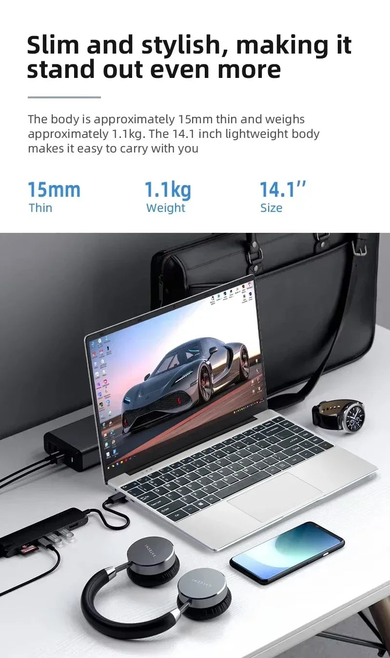 14.1" New Ultra Slim Laptop Computer Portable Windows 11 Intel Core i7-7500U Notebook 12GB RAM  256 GB / 512 GB / 1TB / 2TB SSD Office Study Laptops