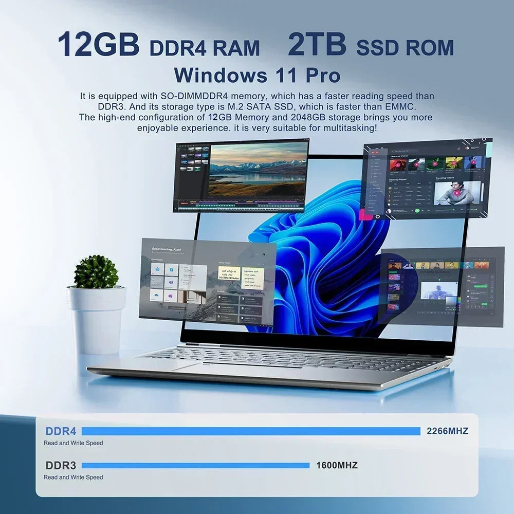 14.1" New Ultra Slim Laptop Computer Portable Windows 11 Intel Core i7-7500U Notebook 12GB RAM  256 GB / 512 GB / 1TB / 2TB SSD Office Study Laptops