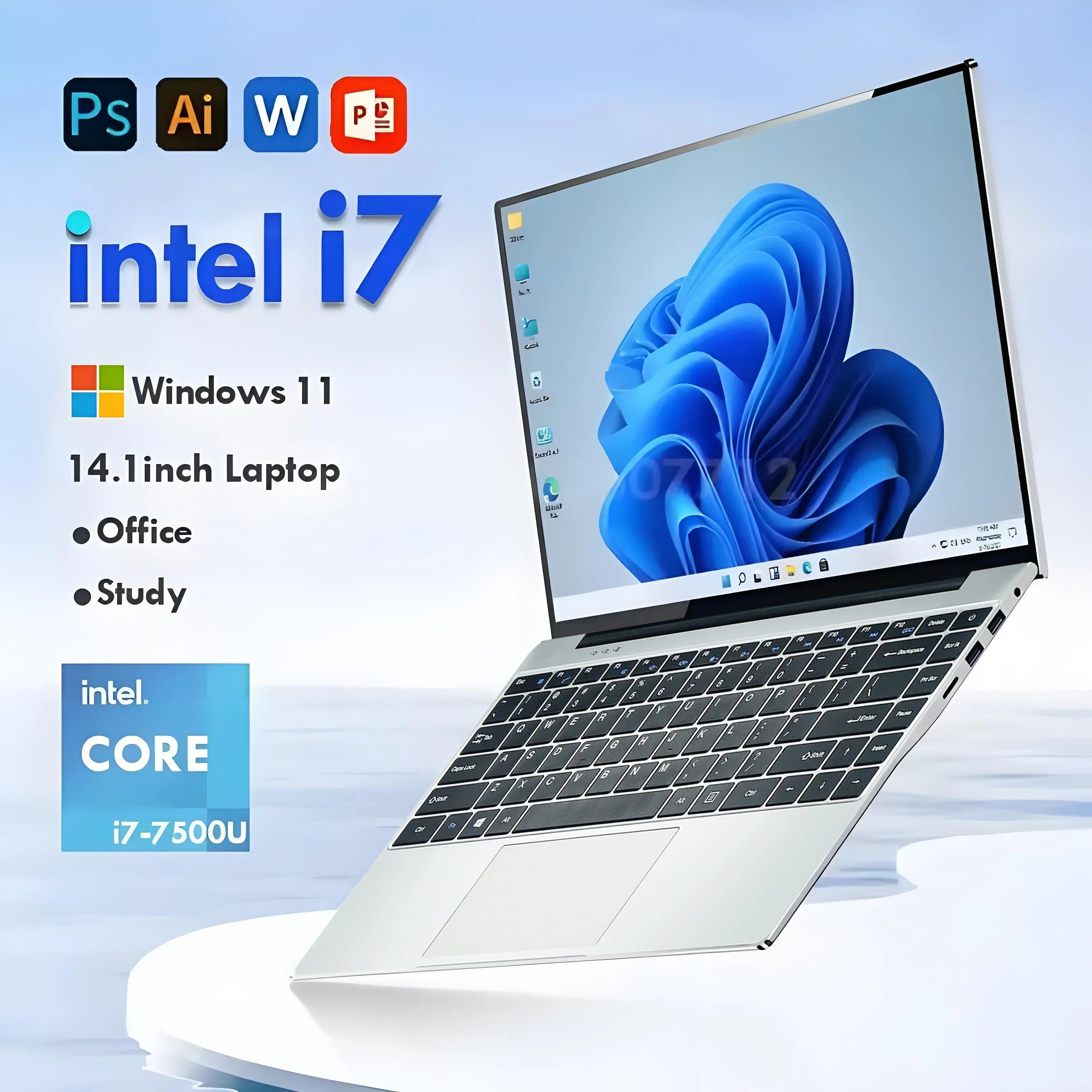 14.1" New Ultra Slim Laptop Computer Portable Windows 11 Intel Core i7-7500U Notebook 12GB RAM  256 GB / 512 GB / 1TB / 2TB SSD Office Study Laptops