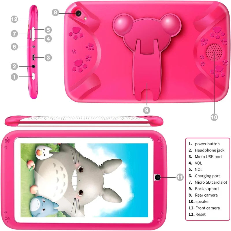 NEW 7 INCH E98 Android 10.0 KID Gift Tablet PC 1GBRAM +16G ROM  With Silicon Bracket Case Dual Camera WIFI